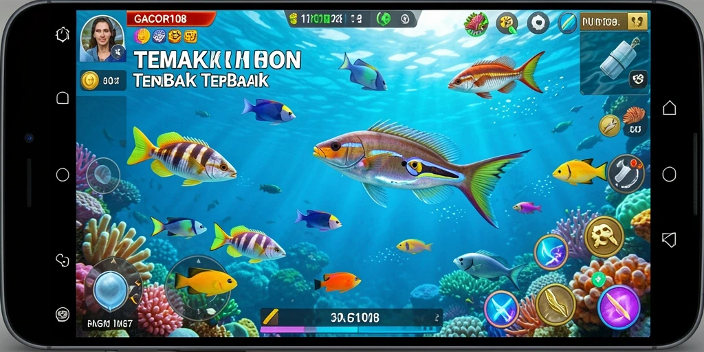 Tampilan gameplay GACOR108 dengan aksi menembak ikan yang seru.