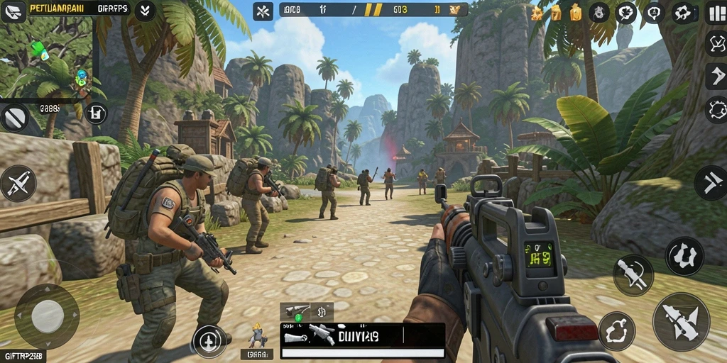 Screenshot utama menampilkan aksi seru dalam gameplay TPS.
