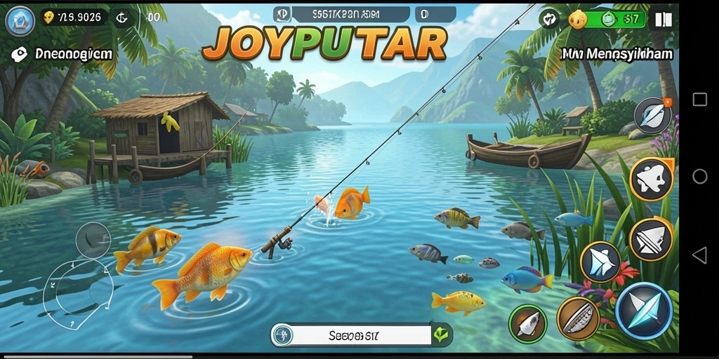 Tangkapan layar gameplay JOYPUTAR menampilkan pengalaman memancing yang mendebarkan.