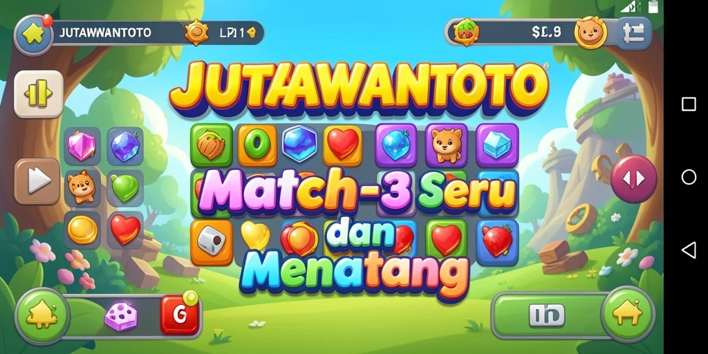 Screenshot JUTAWANTOTO menampilkan momen seru dalam permainan Match-3.