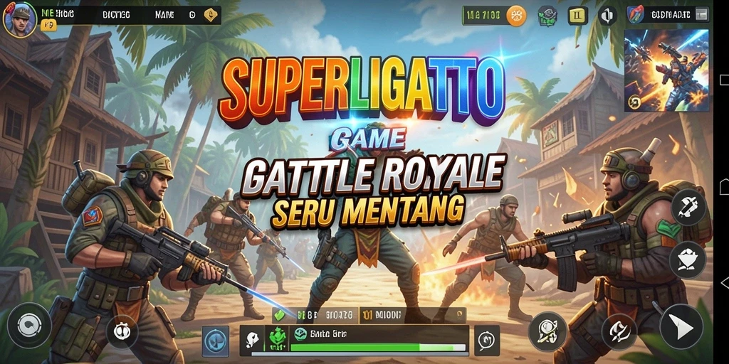 Gameplay seru di arena Battle Royale SUPERLIGATOTO dengan grafis yang memukau.