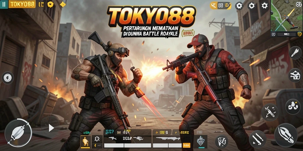 Screenshot gameplay mendebarkan dari TOKYO88 saat pertempuran Battle Royale.
