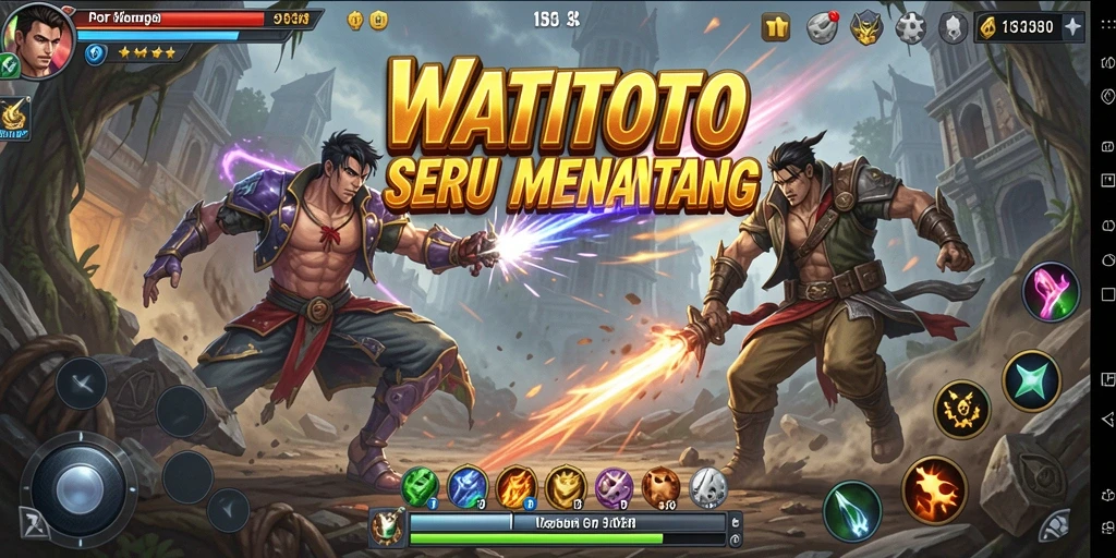Screenshot gameplay <strong>WATITOTO</strong> menunjukkan pertarungan seru antar karakter.